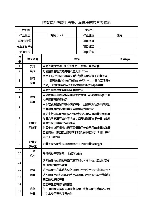 附着式升降脚手架提升后使用前检查验收表