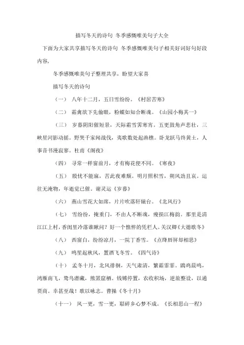 描写冬天的诗句 冬季感慨唯美句子