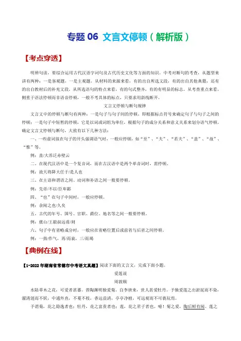 专题06文言文停顿-中考语文考前抓大分技法之文言文阅读
