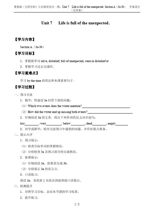 鲁教版(五四学制)九年级英语全一册：Unit 7  Life is full of the unex