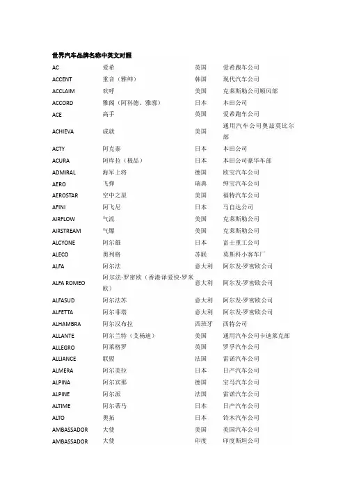 汽车品牌中英对照