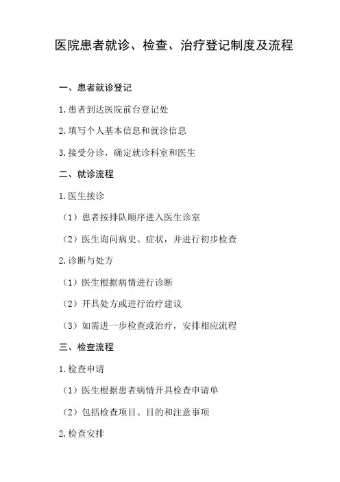 医院患者就诊,检查,治疗登记制度及流程
