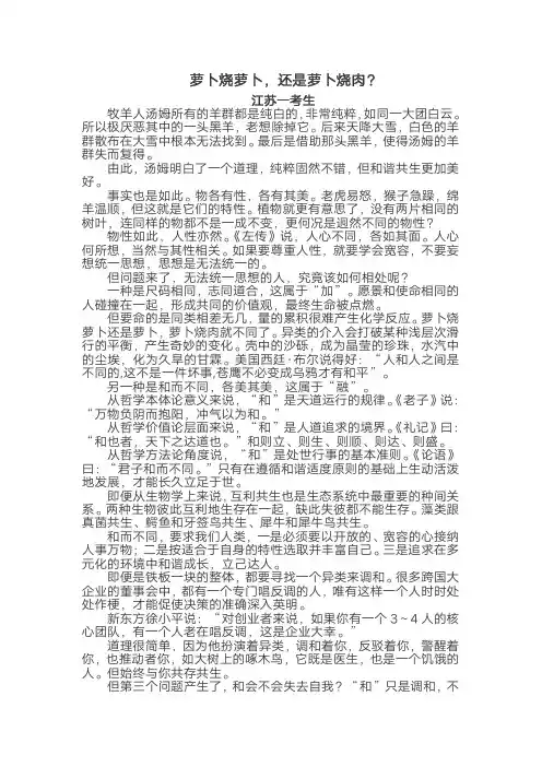 2019年江苏卷语文满分作文