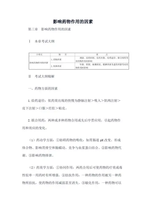 影响药物作用的因素执业药师试题