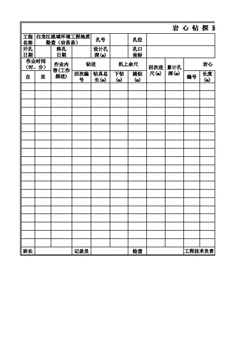 岩 心 钻 探 班 报 表