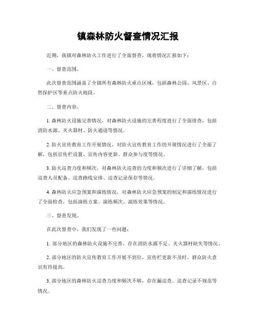 镇森林防火督查情况汇报