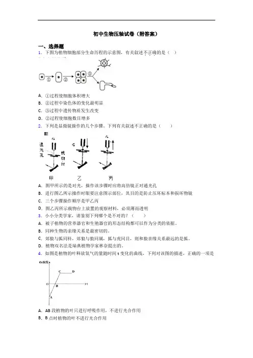 初中生物压轴试卷(附答案)
