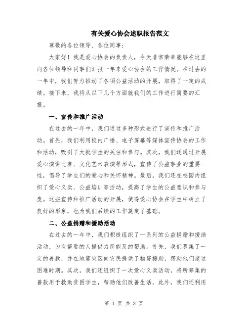 有关爱心协会述职报告范文