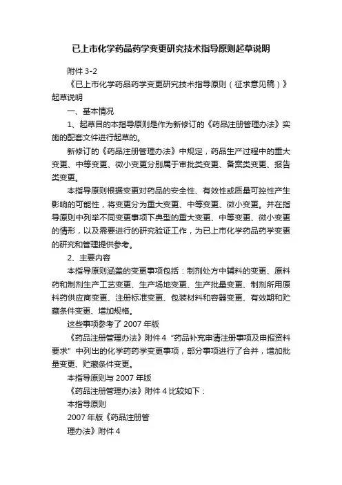 已上市化学药品药学变更研究技术指导原则起草说明