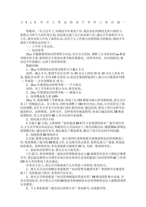 年中工作总结及下半年工作计划