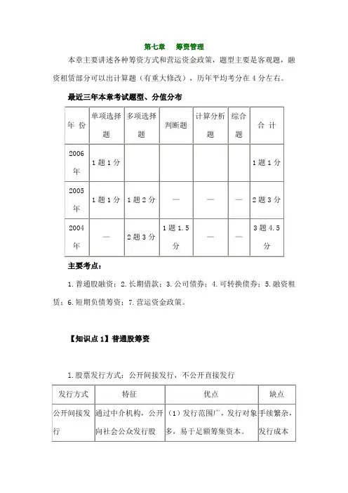 第七章筹资管理重难点及习题讲解