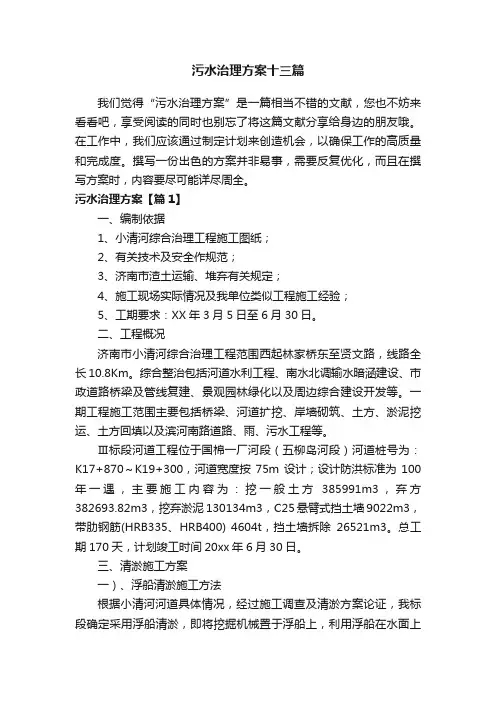 污水治理方案十三篇