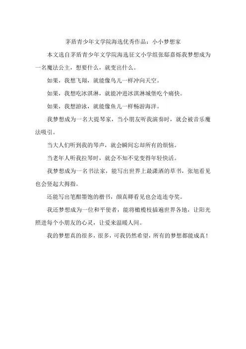 茅盾青少年文学院海选优秀作品：小小梦想家-作文