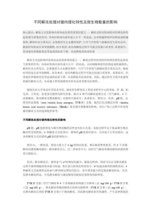 不同解冻处理对猪肉理化特性及微生物数量的影响