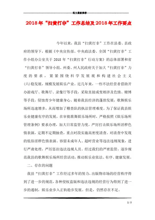 2018年“扫黄打非”工作总结及2018年工作要点