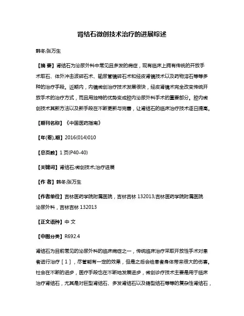 肾结石微创技术治疗的进展综述