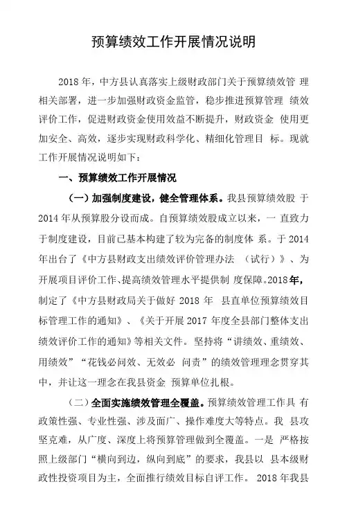 预算绩效工作开展情况说明