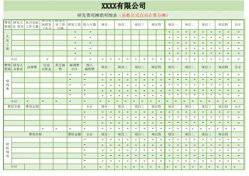 研发费用明细表(自动计算)