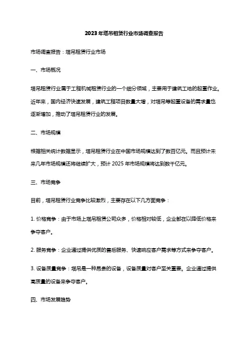 2023年塔吊租赁行业市场调查报告