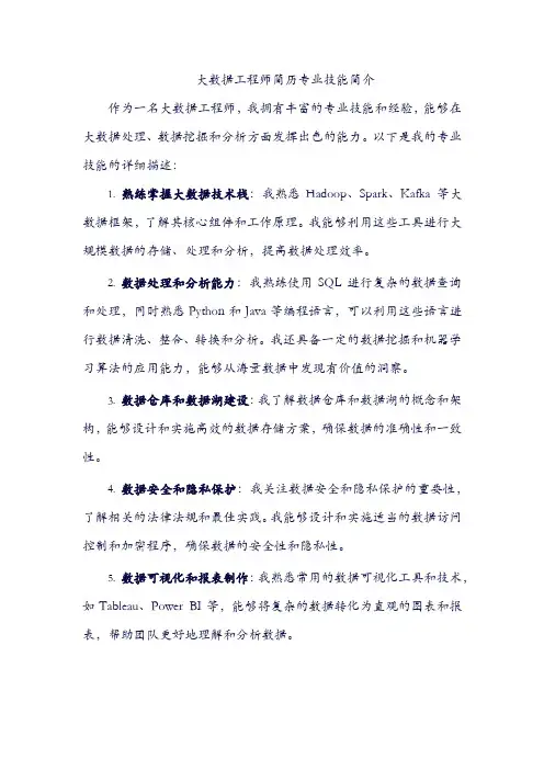 大数据工程师简历专业技能