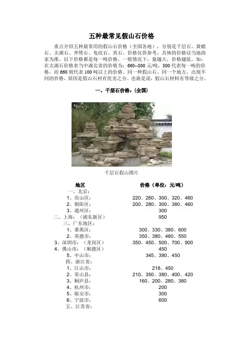五种最常用的假山石价格