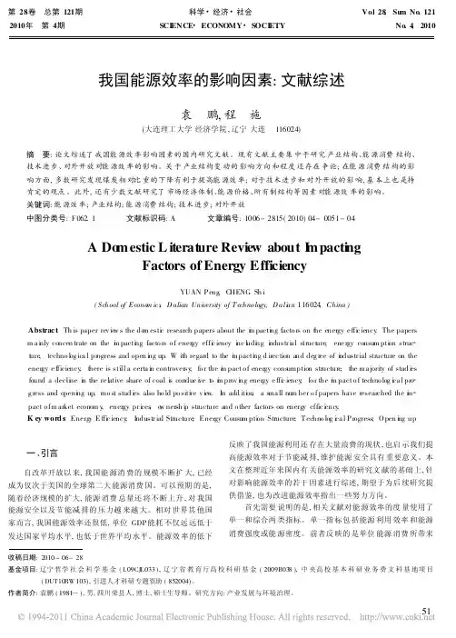 我国能源效率的影响因素_文献综述