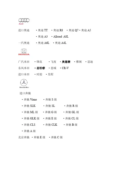 汽车品牌以及型号