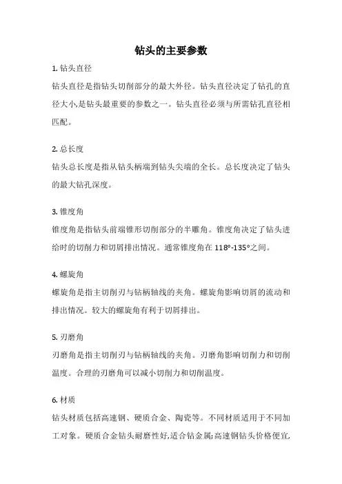 钻头的主要参数