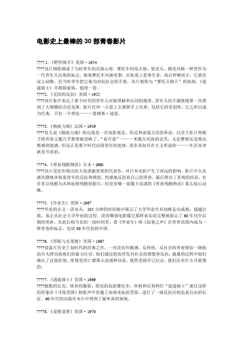 电影史上最棒的30部青春影片