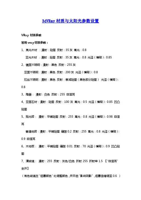 3dVRay材质与太阳光参数设置