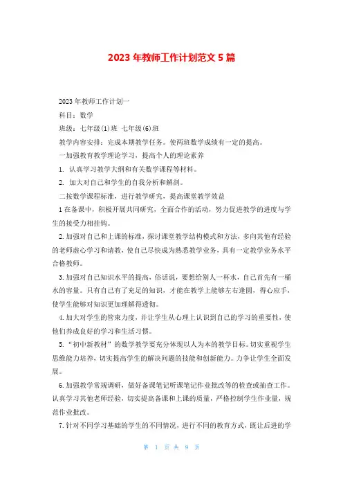 2023年教师工作计划范文5篇