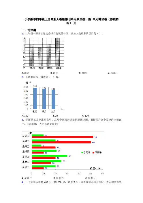小学数学四年级上册最新人教版第七单元条形统计图 单元测试卷(答案解析)(2)