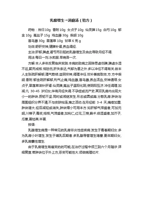 乳腺增生→消癖汤（验方）