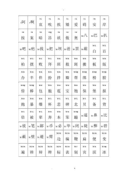 普通话水平测试用常用汉字大全含拼音