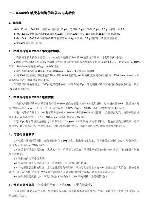 感受细胞的制备与电转化