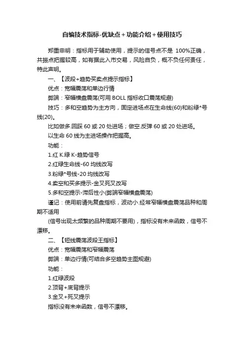 自编技术指标-优缺点＋功能介绍＋使用技巧