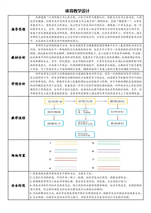 体育水平二跳跃多种形式合作跳跃练习方法 教学设计
