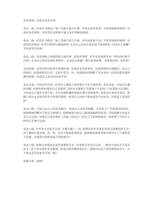 羽毛球业余等级划分