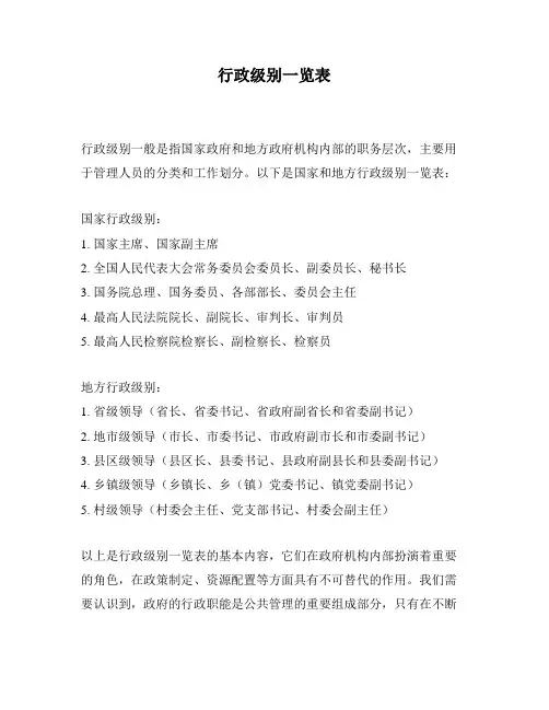 行政级别一览表