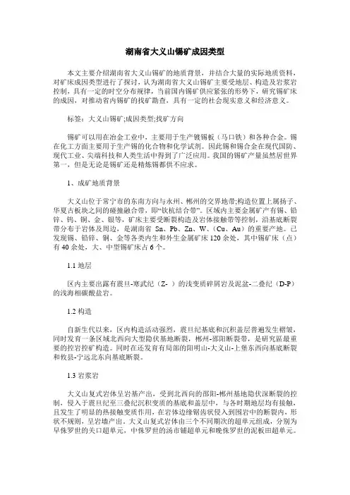 湖南省大义山锡矿成因类型