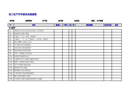 化工生产开车前安全检查表