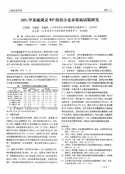 50%甲基硫菌灵WP防治小麦赤霉病试验研究