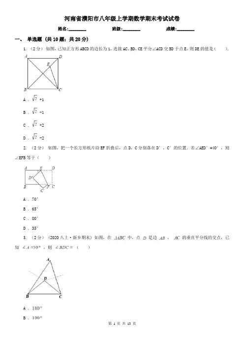河南省濮阳市八年级上学期数学期末考试试卷