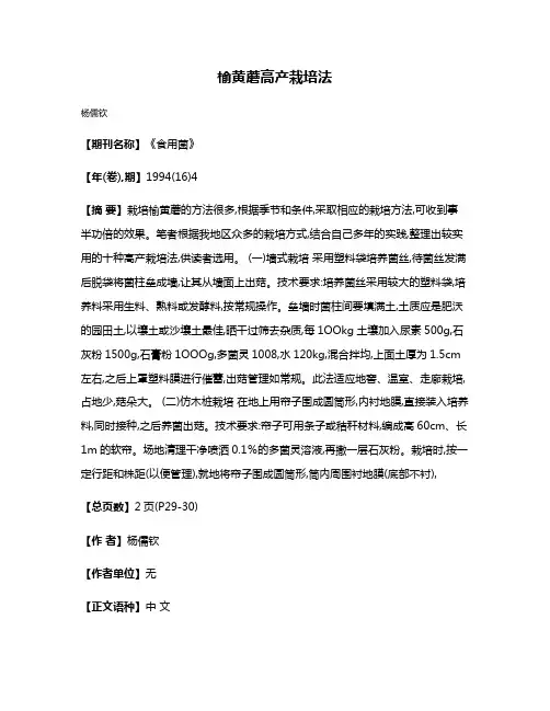 榆黄蘑高产栽培法