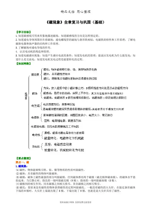 北师大版初中物理九年级全一册《磁现象》全章复习与巩固(基础) 知识讲解