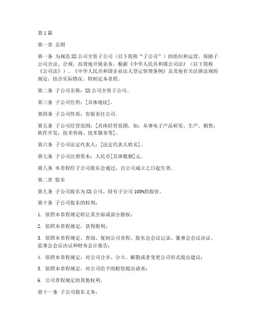 全资子公司章程范本(3篇)