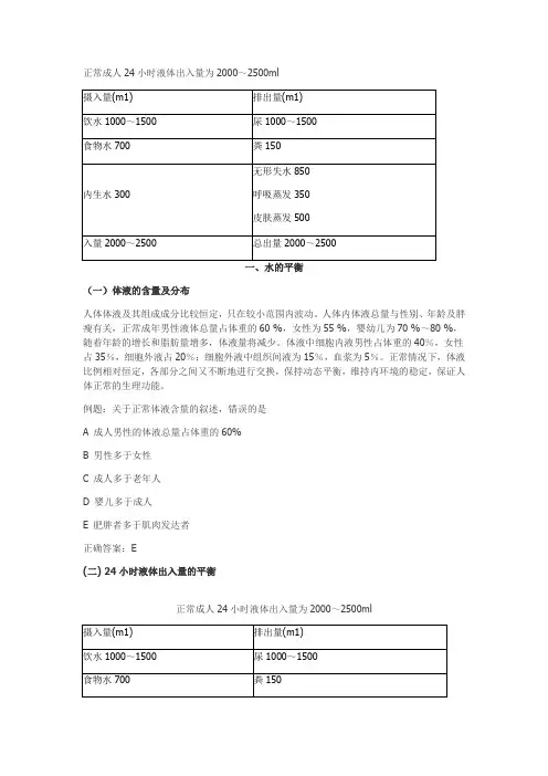 正常人体每天出入量