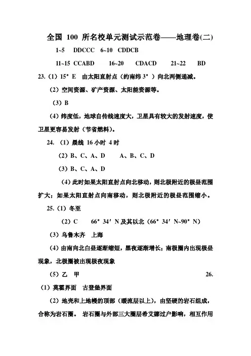 全国100所名校单元测试示范卷——地理卷(二)