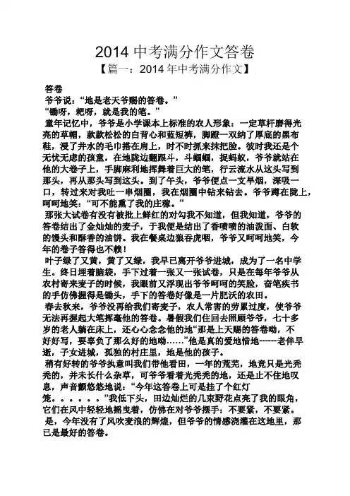 中考作文之2014中考满分作文答卷