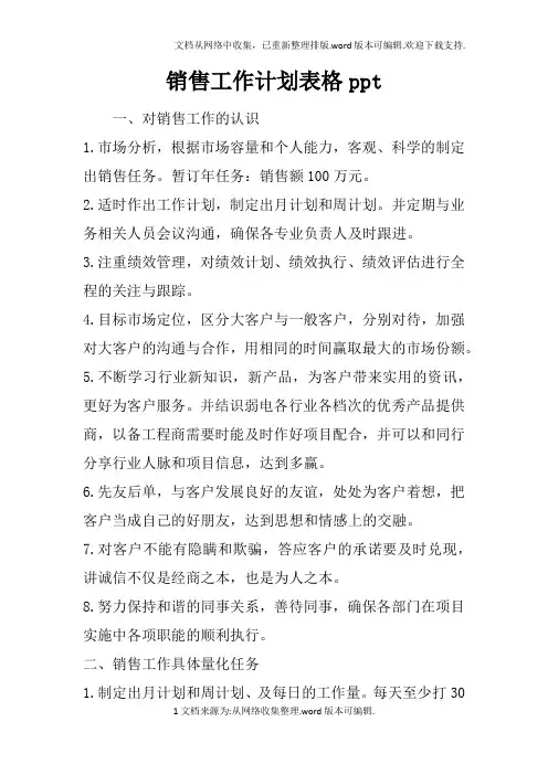 销售工作计划表格ppt